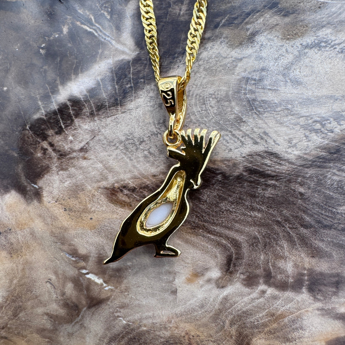 0.3ct Coober Pedy Opal Cockatoo Pendant Necklace ~ 'Dorrigo Cockatoo' | Yellow Gold Coated 925 Sterling Silver | Solid Australian Opal