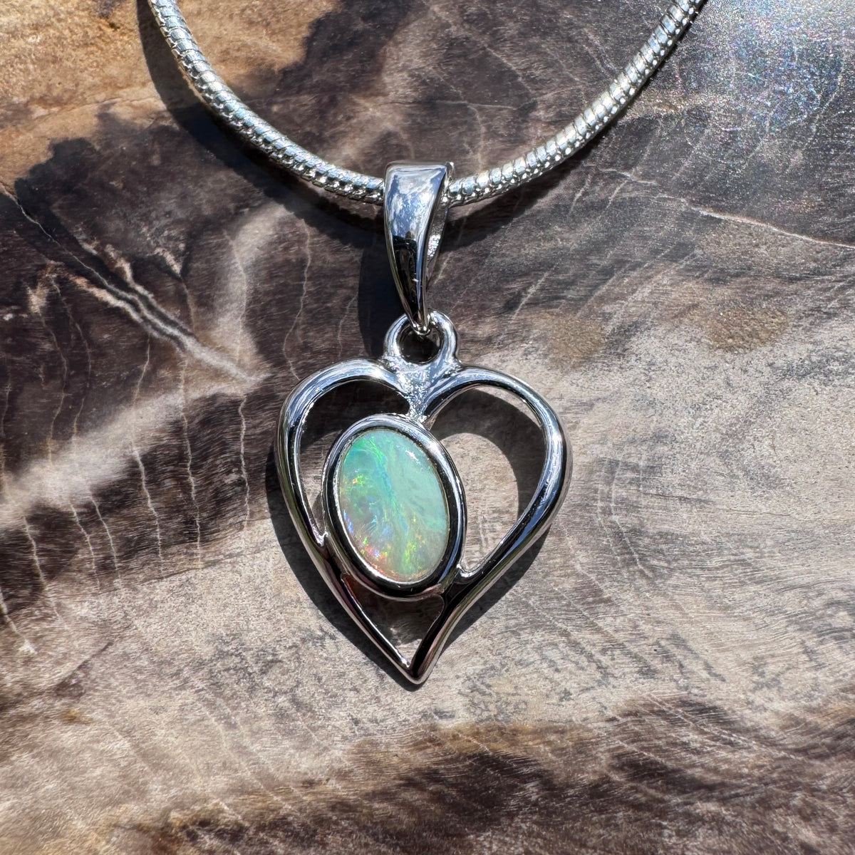 0.4ct Coober Pedy Opal Heart Pendant Necklace ~ 'Huon Valley Heart' | 925 Sterling Silver | Solid Australian Opal