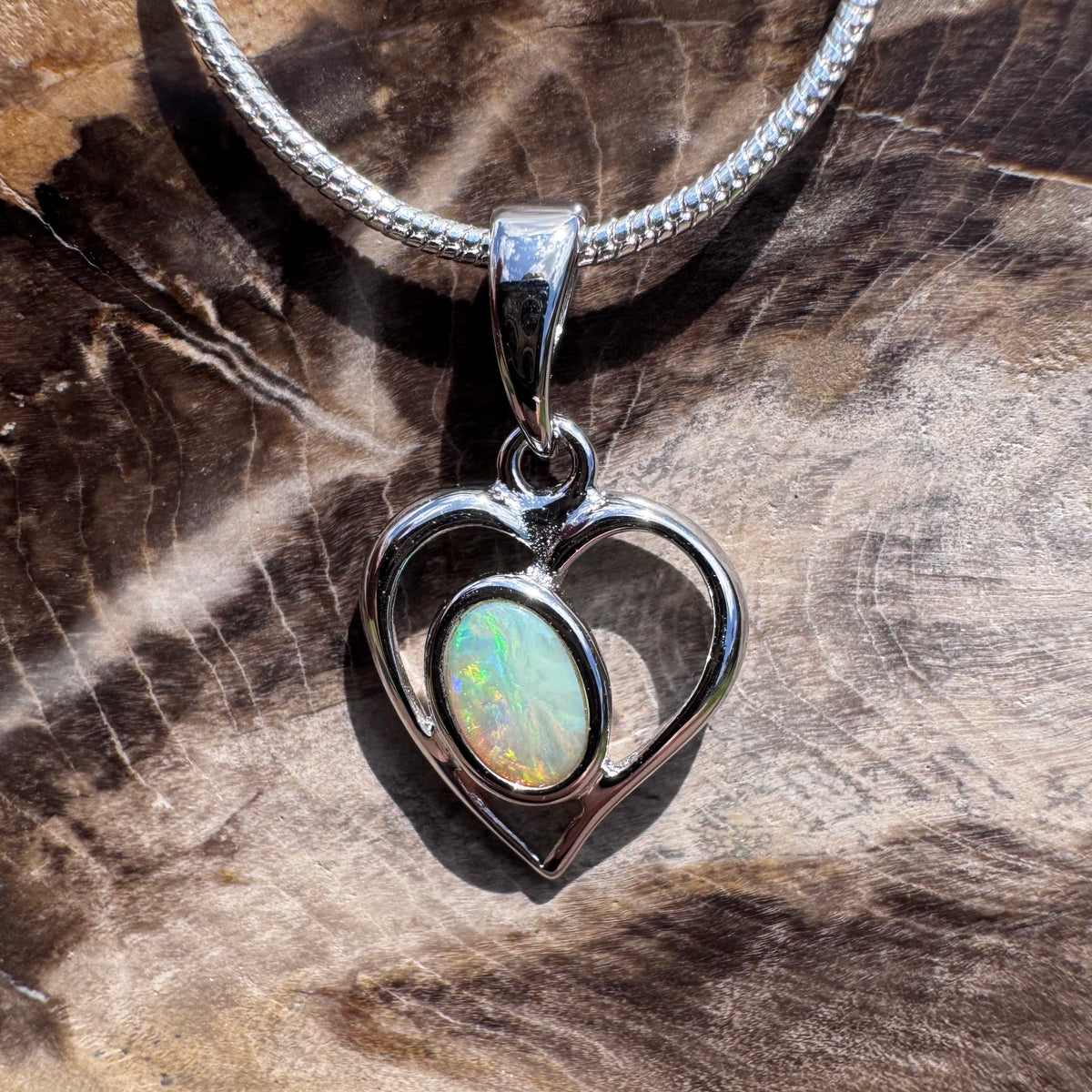 0.4ct Coober Pedy Opal Heart Pendant Necklace ~ 'Huon Valley Heart' | 925 Sterling Silver | Solid Australian Opal