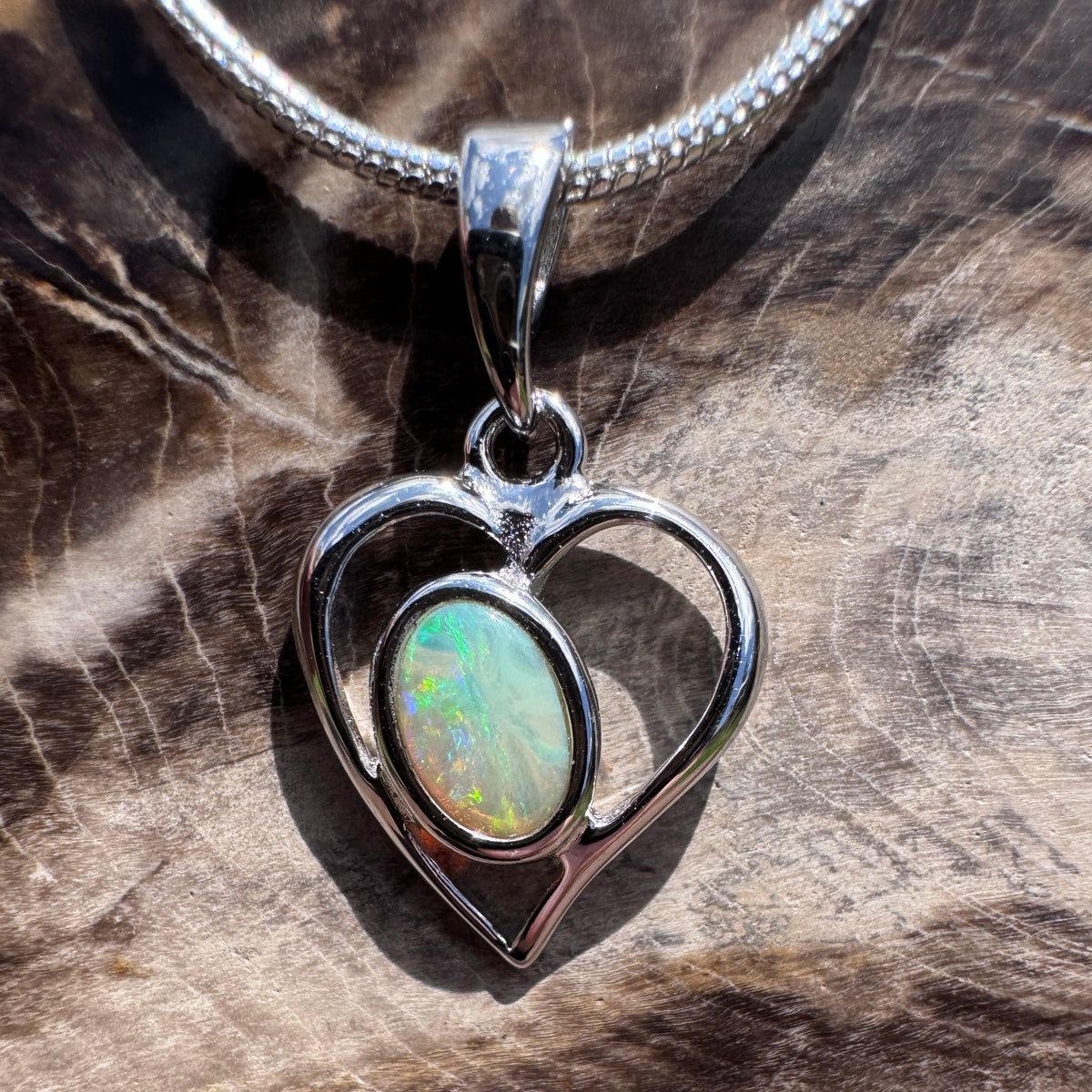 0.4ct Coober Pedy Opal Heart Pendant Necklace ~ 'Huon Valley Heart' | 925 Sterling Silver | Solid Australian Opal