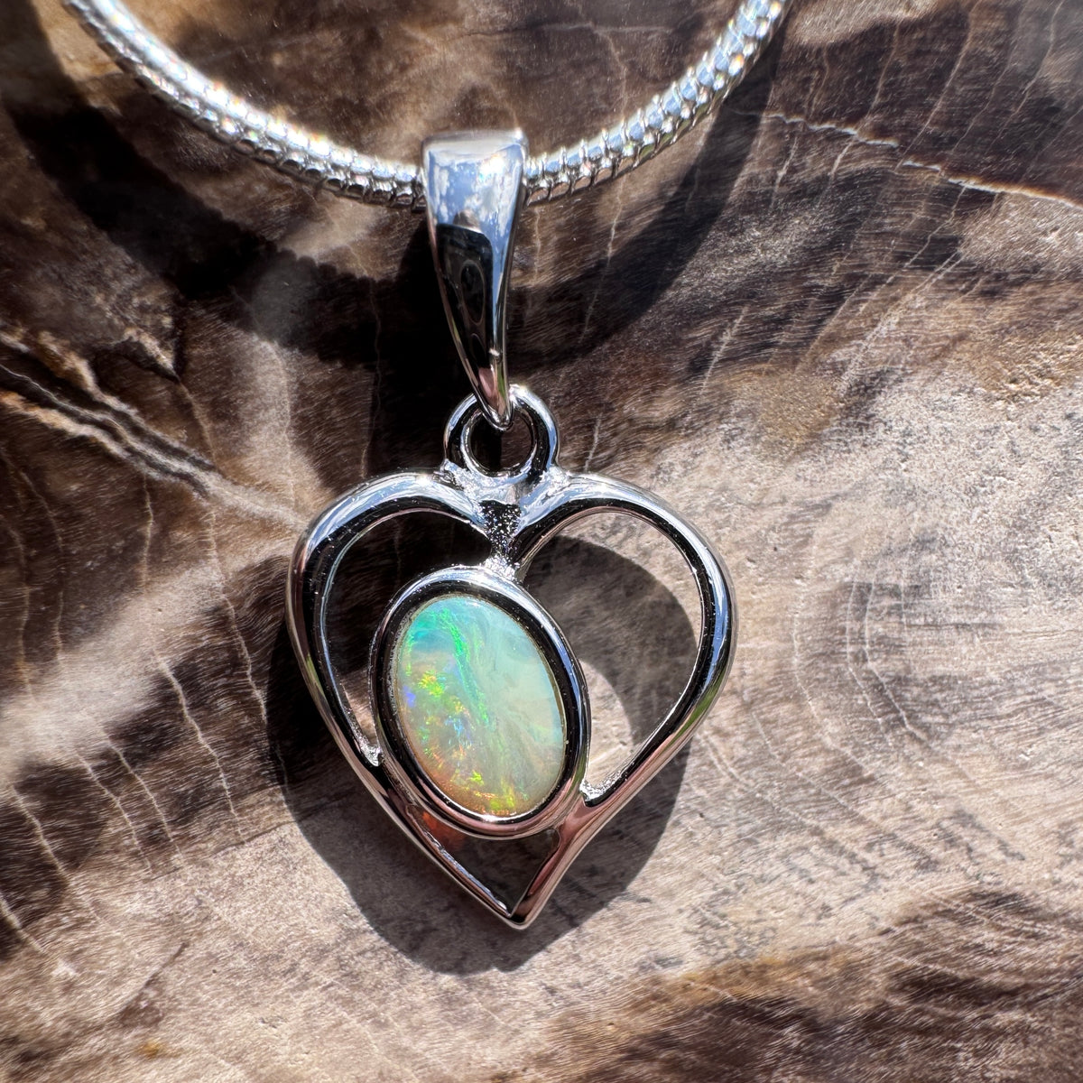 0.4ct Coober Pedy Opal Heart Pendant Necklace ~ 'Huon Valley Heart' | 925 Sterling Silver | Solid Australian Opal