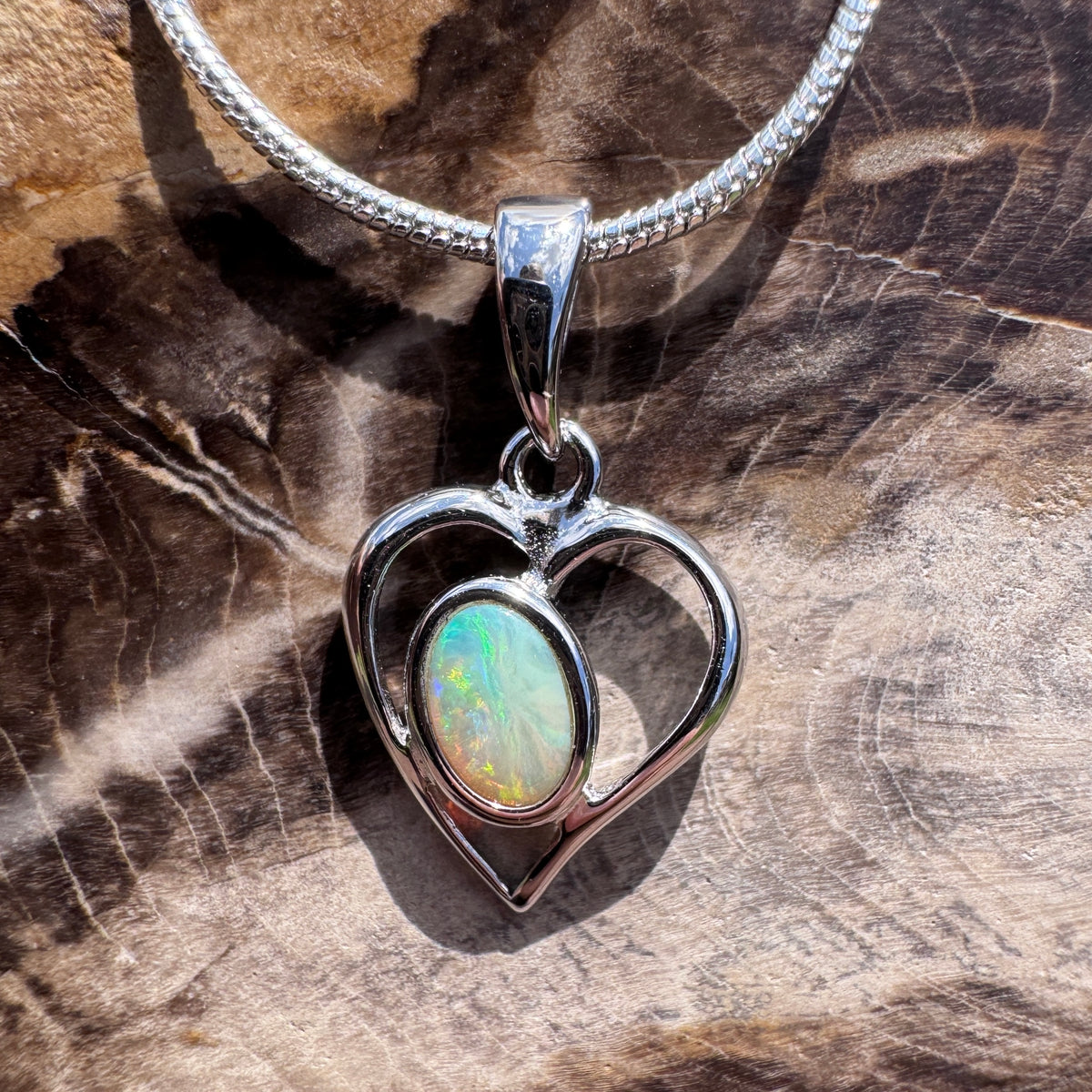 0.4ct Coober Pedy Opal Heart Pendant Necklace ~ 'Huon Valley Heart' | 925 Sterling Silver | Solid Australian Opal