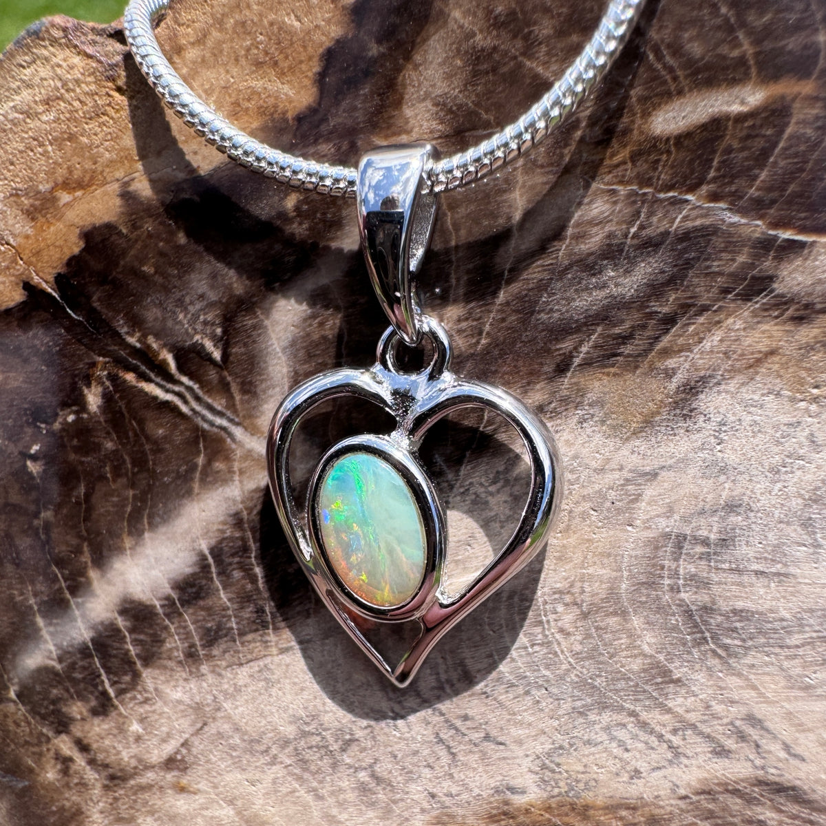 0.4ct Coober Pedy Opal Heart Pendant Necklace ~ 'Huon Valley Heart' | 925 Sterling Silver | Solid Australian Opal