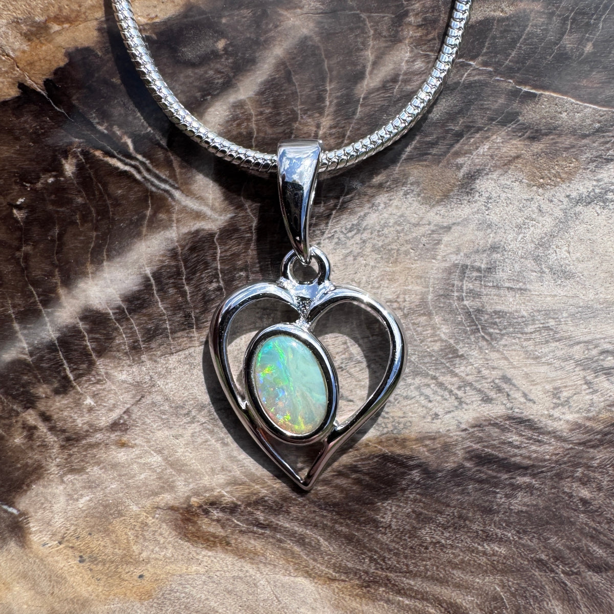 0.4ct Coober Pedy Opal Heart Pendant Necklace ~ 'Huon Valley Heart' | 925 Sterling Silver | Solid Australian Opal