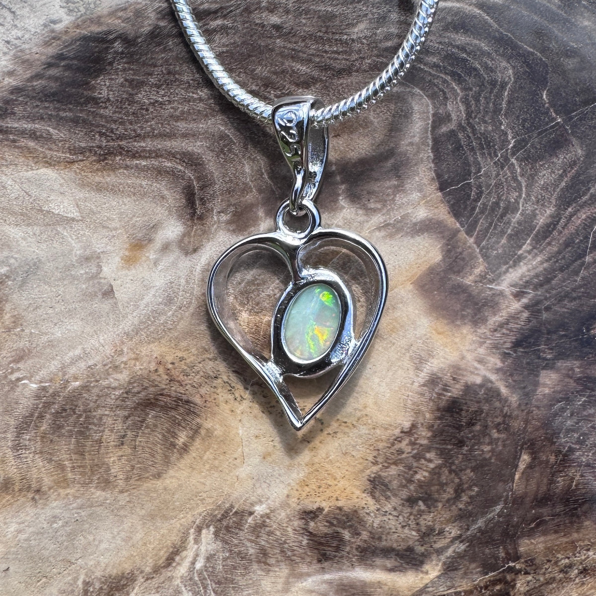 0.4ct Coober Pedy Opal Heart Pendant Necklace ~ 'Huon Valley Heart' | 925 Sterling Silver | Solid Australian Opal