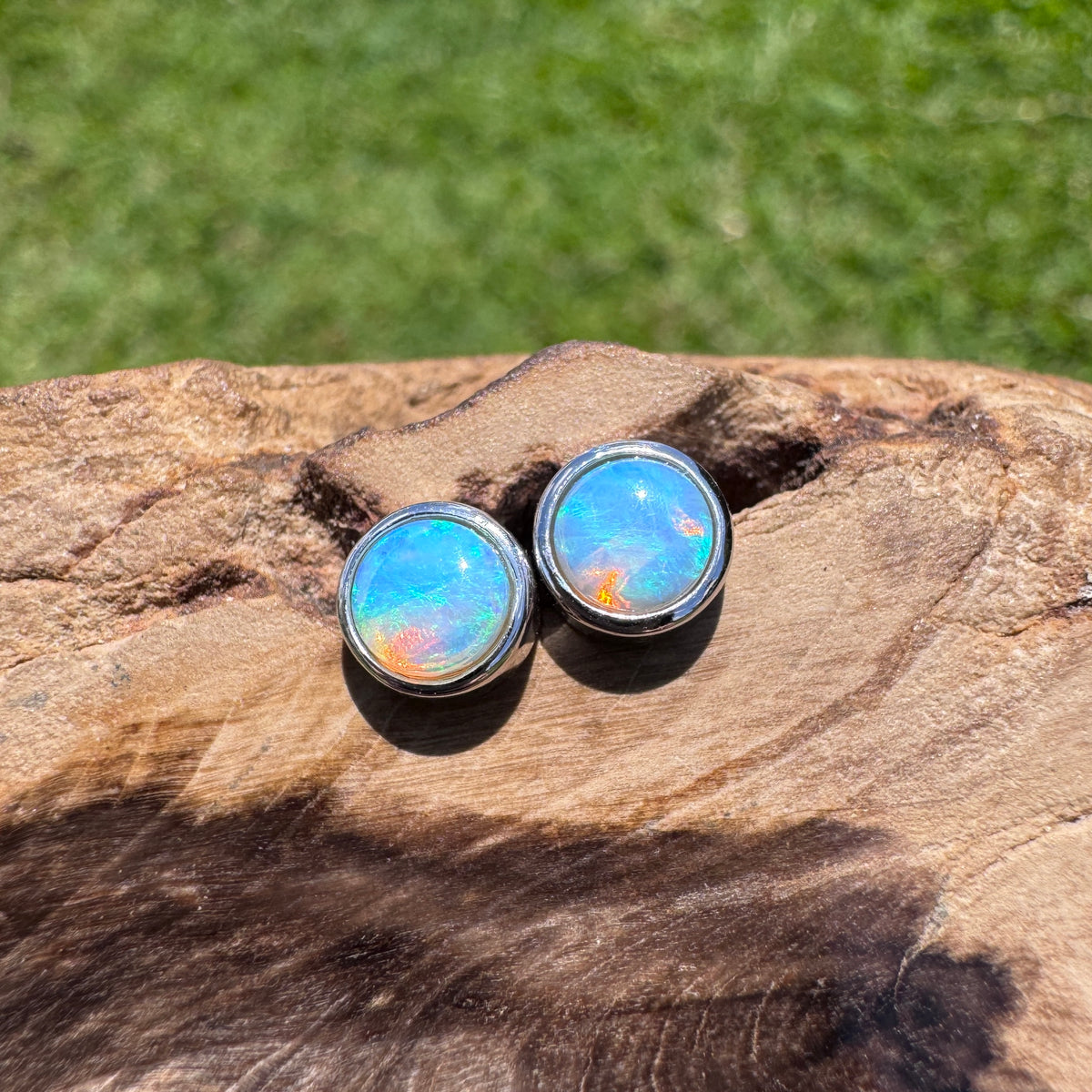 0.6ct Coober Pedy Crystal Opal Stud Earrings ~ 'Phillip Island Glow' | 925 Sterling Silver | Solid Australian Opal