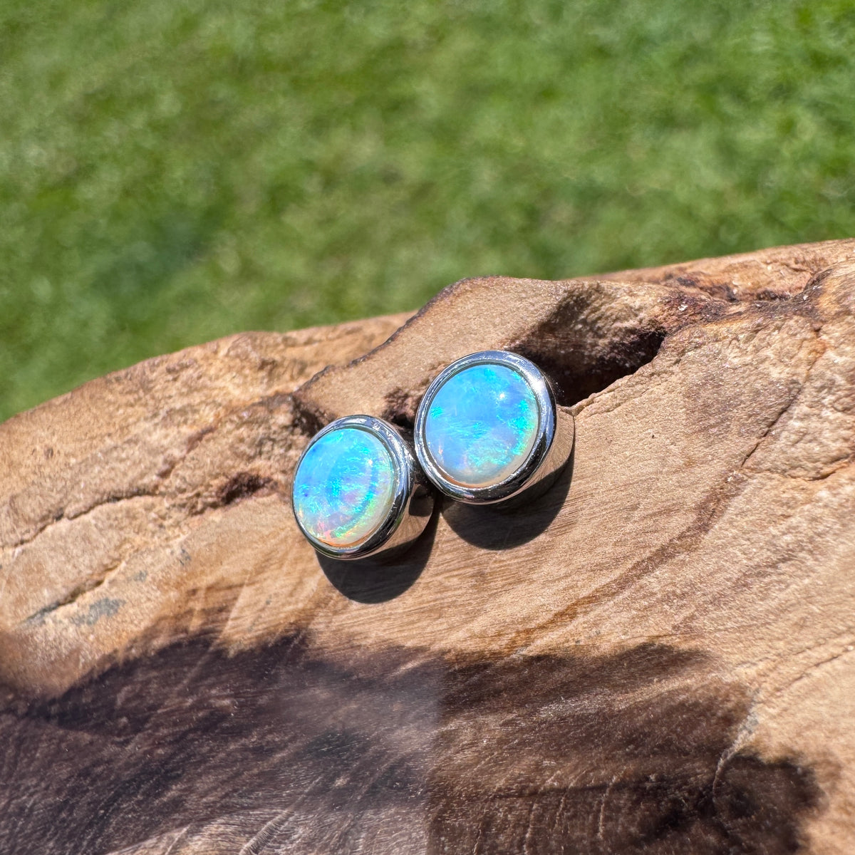 0.6ct Coober Pedy Crystal Opal Stud Earrings ~ 'Phillip Island Glow' | 925 Sterling Silver | Solid Australian Opal