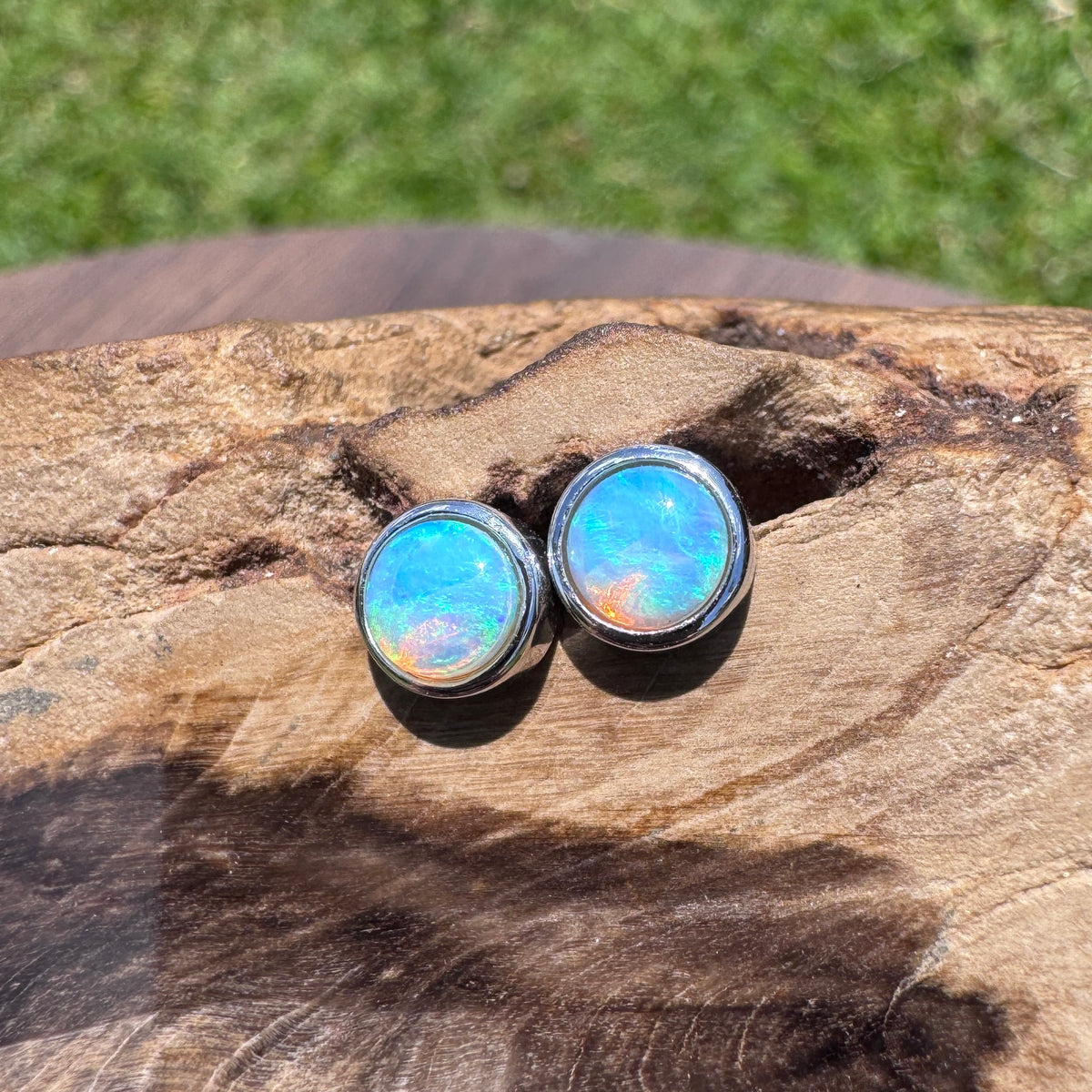 0.6ct Coober Pedy Crystal Opal Stud Earrings ~ 'Phillip Island Glow' | 925 Sterling Silver | Solid Australian Opal