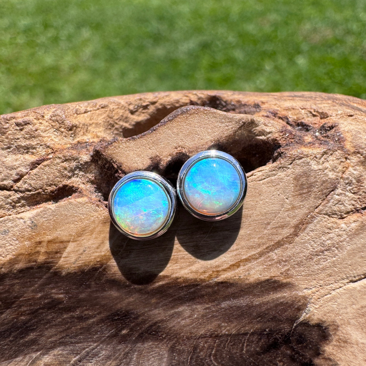 0.6ct Coober Pedy Crystal Opal Stud Earrings ~ 'Phillip Island Glow' | 925 Sterling Silver | Solid Australian Opal