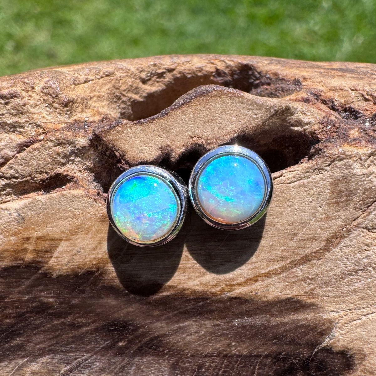 0.6ct Coober Pedy Crystal Opal Stud Earrings ~ 'Phillip Island Glow' | 925 Sterling Silver | Solid Australian Opal