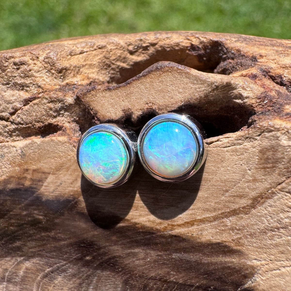 0.6ct Coober Pedy Crystal Opal Stud Earrings ~ 'Phillip Island Glow' | 925 Sterling Silver | Solid Australian Opal