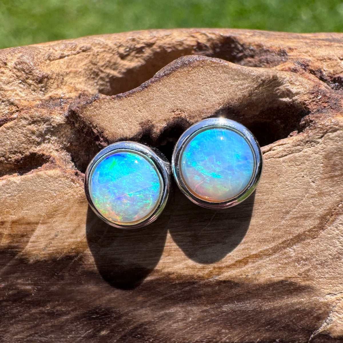 0.6ct Coober Pedy Crystal Opal Stud Earrings ~ 'Phillip Island Glow' | 925 Sterling Silver | Solid Australian Opal