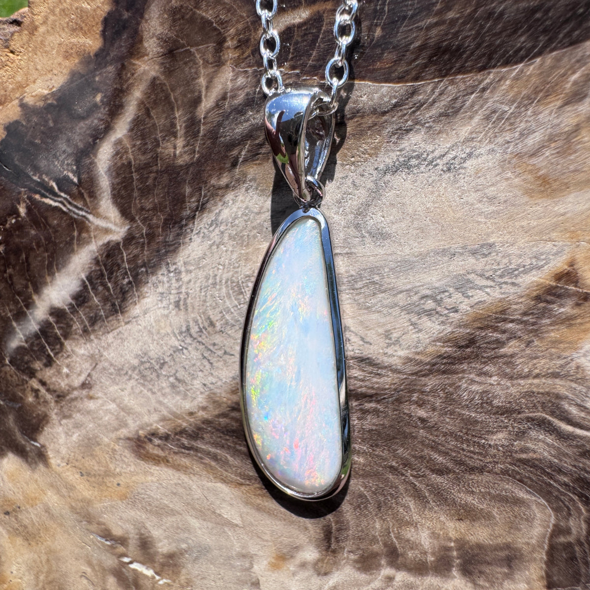 3.1ct Coober Pedy Opal Pendant Necklace ~ 'Kalbarri Flame' | 925 Sterling Silver | Solid Australian Opal