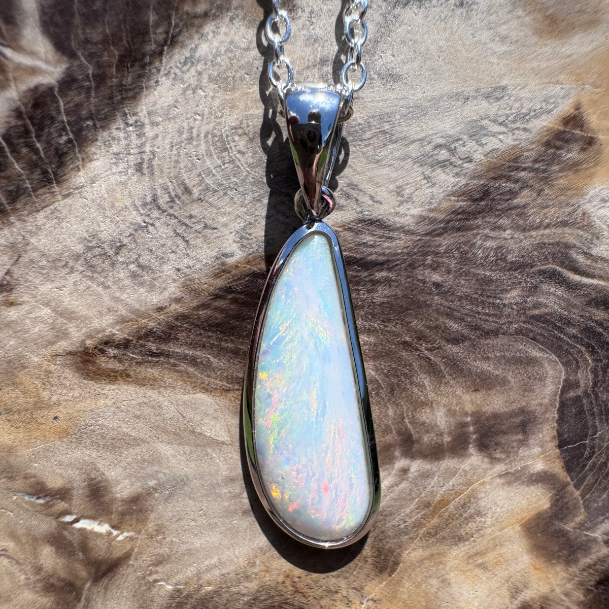 3.1ct Coober Pedy Opal Pendant Necklace ~ 'Kalbarri Flame' | 925 Sterling Silver | Solid Australian Opal