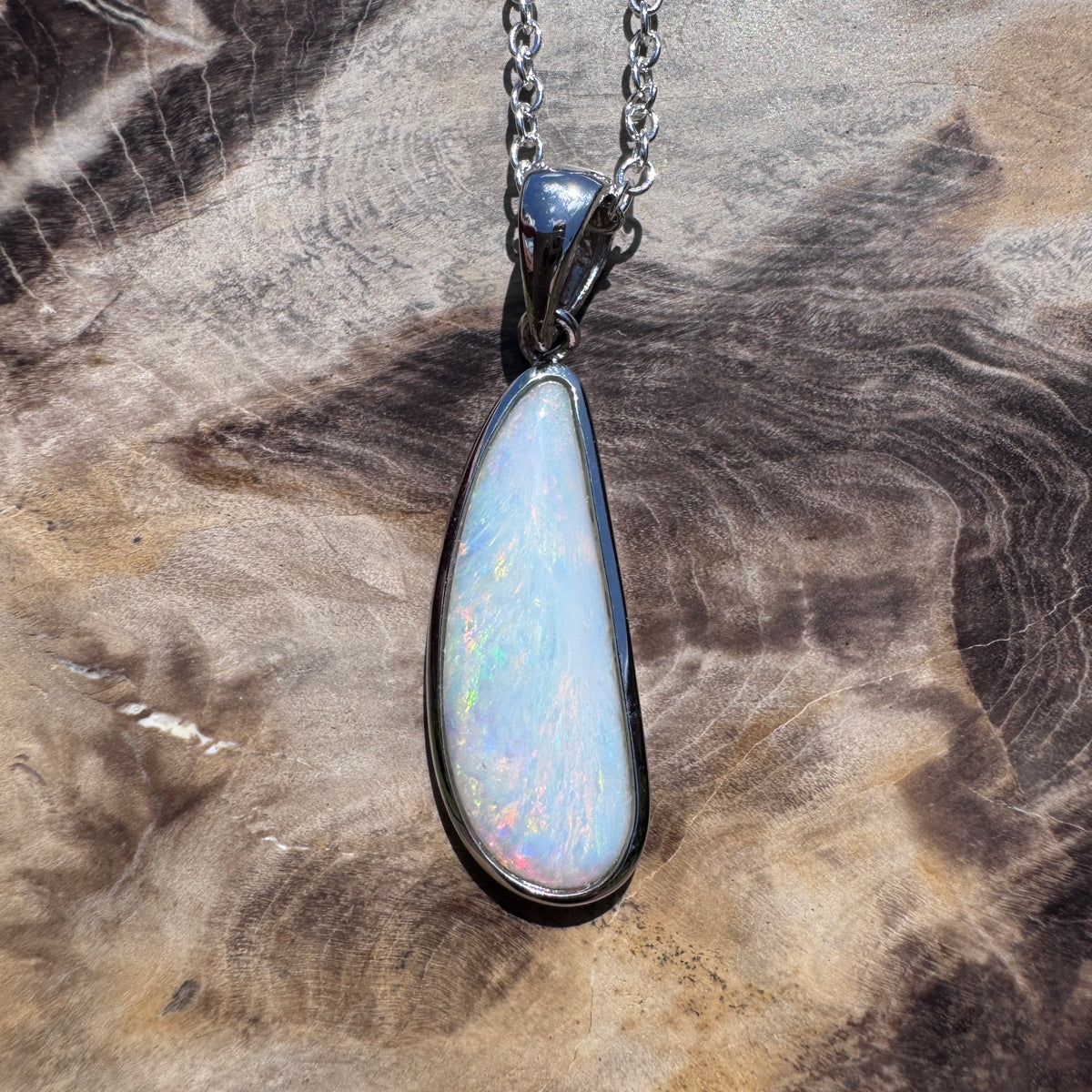 3.1ct Coober Pedy Opal Pendant Necklace ~ 'Kalbarri Flame' | 925 Sterling Silver | Solid Australian Opal