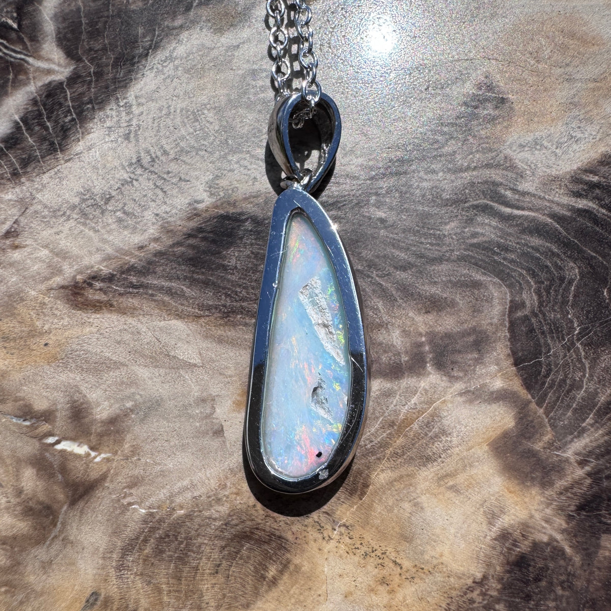 3.1ct Coober Pedy Opal Pendant Necklace ~ 'Kalbarri Flame' | 925 Sterling Silver | Solid Australian Opal