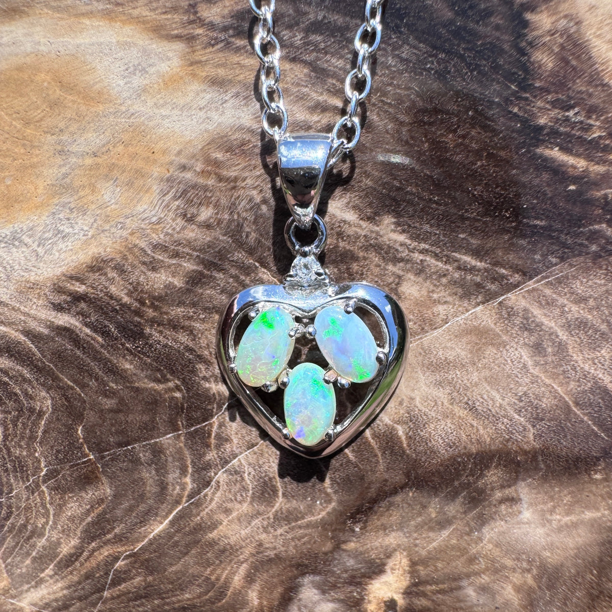 0.5ct Coober Pedy Opal & Diamond Heart Pendant Necklace ~ 'Lake Hillier Heart' | 14ct White Gold | Solid Australian Opal