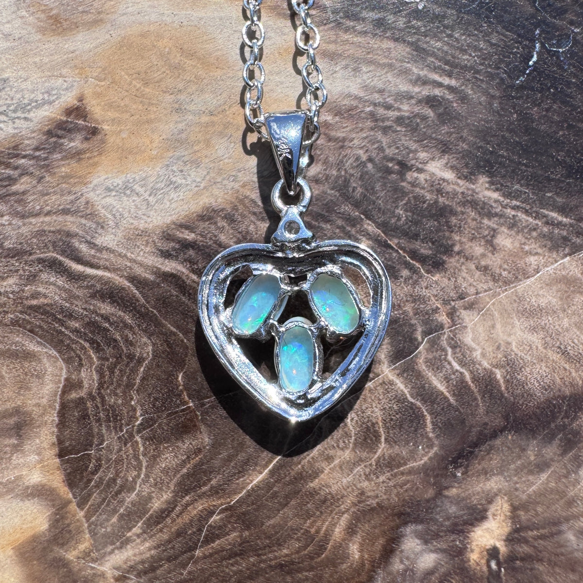 0.5ct Coober Pedy Opal & Diamond Heart Pendant Necklace ~ 'Lake Hillier Heart' | 14ct White Gold | Solid Australian Opal