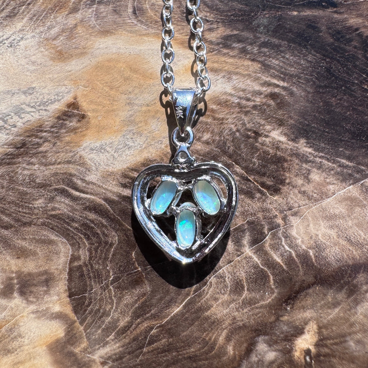 0.5ct Coober Pedy Opal & Diamond Heart Pendant Necklace ~ 'Lake Hillier Heart' | 14ct White Gold | Solid Australian Opal