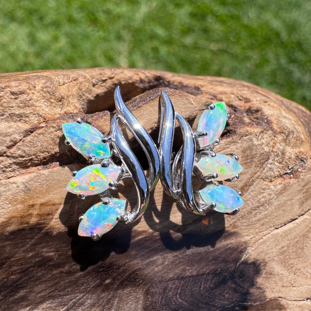 1.2ct Lightning Ridge Opal Leaf Stud Earrings ~ 'Daintree Leaf' | 14ct White Gold | Solid Australian Opal