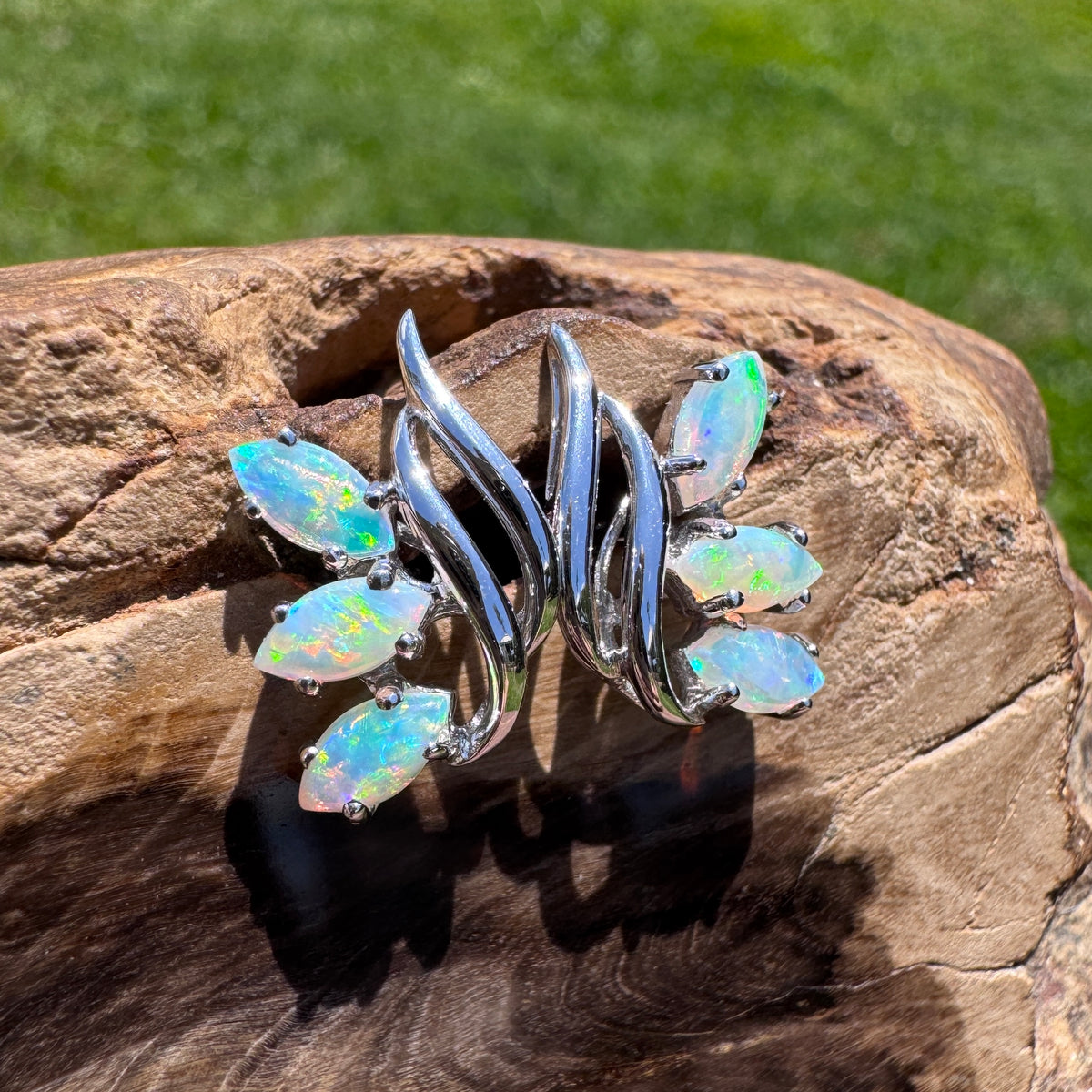 1.2ct Lightning Ridge Opal Leaf Stud Earrings ~ 'Daintree Leaf' | 14ct White Gold | Solid Australian Opal