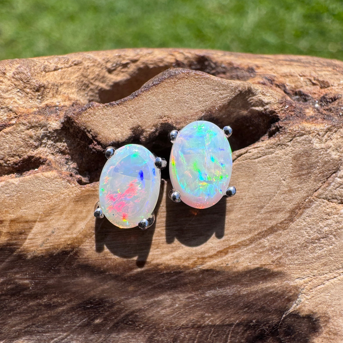 0.8ct Coober Pedy Opal Stud Earrings ~ 'Wave Rock Fire' | 925 Sterling Silver | Solid Australian Opal