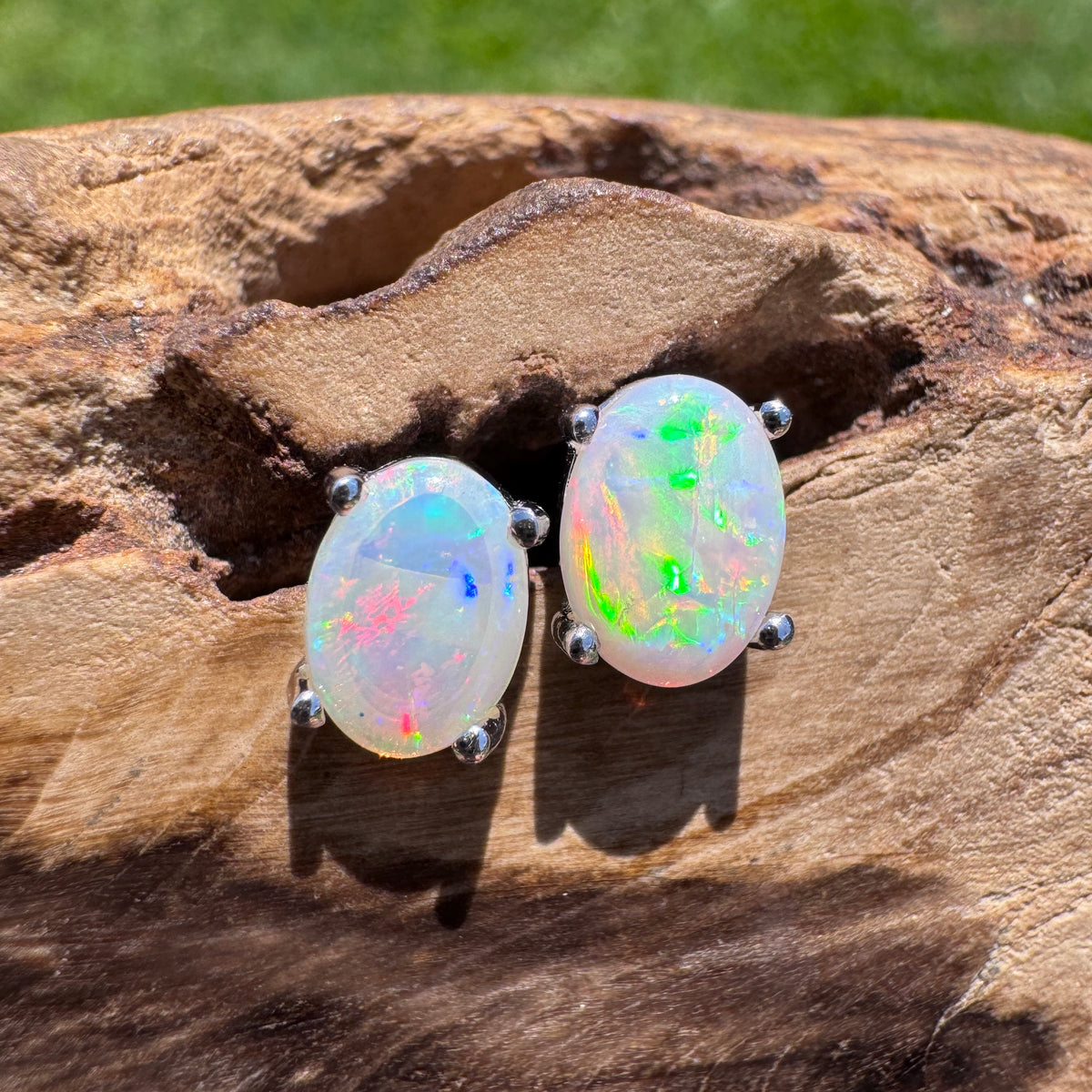 0.8ct Coober Pedy Opal Stud Earrings ~ 'Wave Rock Fire' | 925 Sterling Silver | Solid Australian Opal