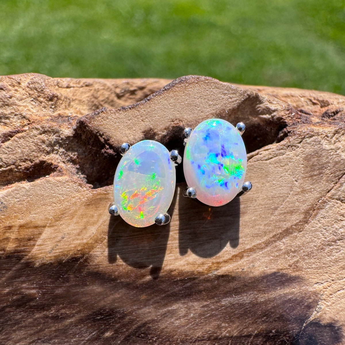 0.8ct Coober Pedy Opal Stud Earrings ~ 'Wave Rock Fire' | 925 Sterling Silver | Solid Australian Opal