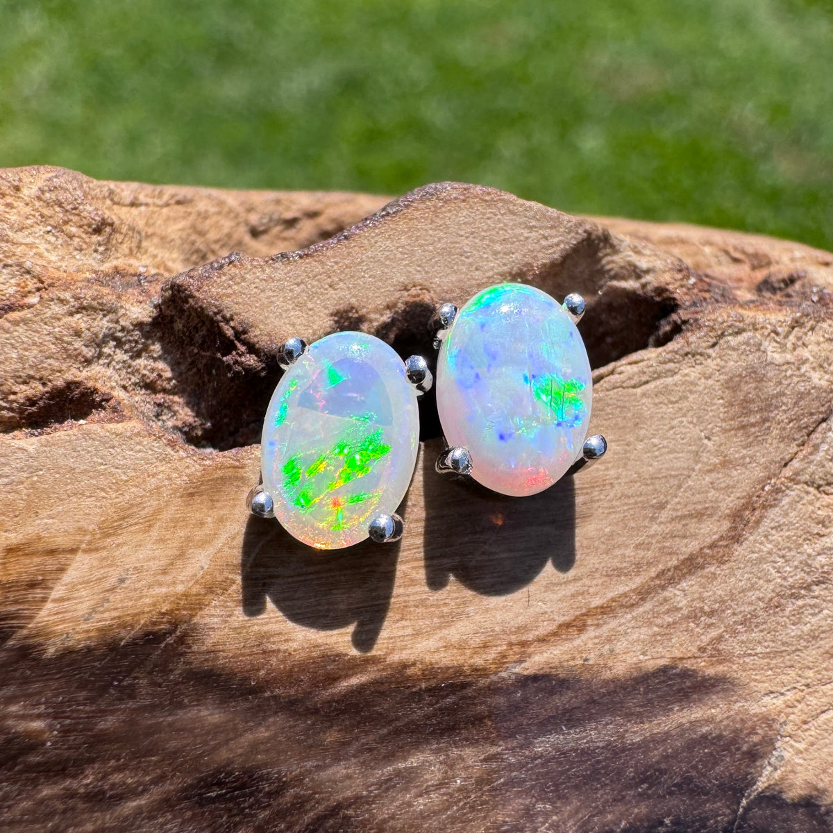0.8ct Coober Pedy Opal Stud Earrings ~ 'Wave Rock Fire' | 925 Sterling Silver | Solid Australian Opal