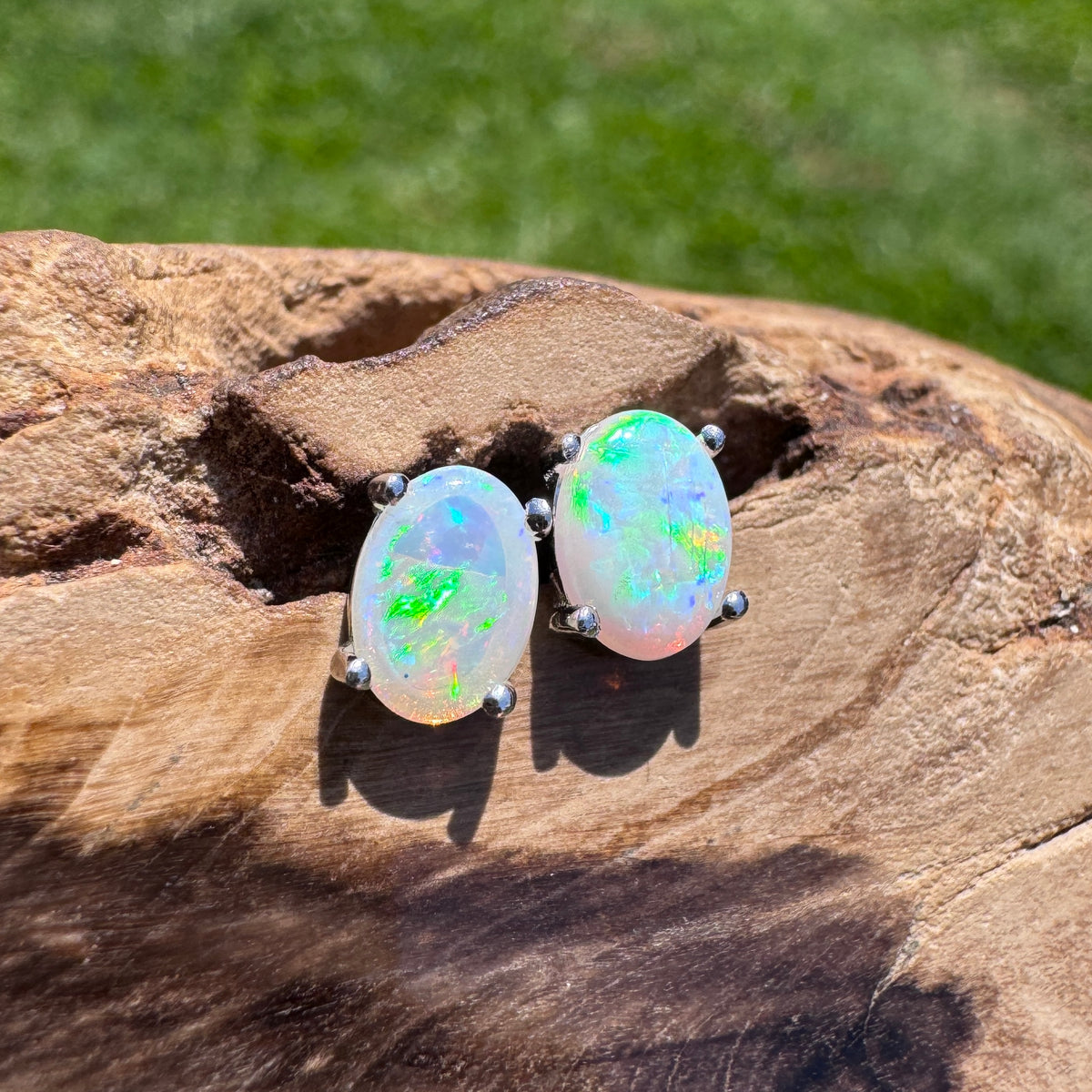0.8ct Coober Pedy Opal Stud Earrings ~ 'Wave Rock Fire' | 925 Sterling Silver | Solid Australian Opal