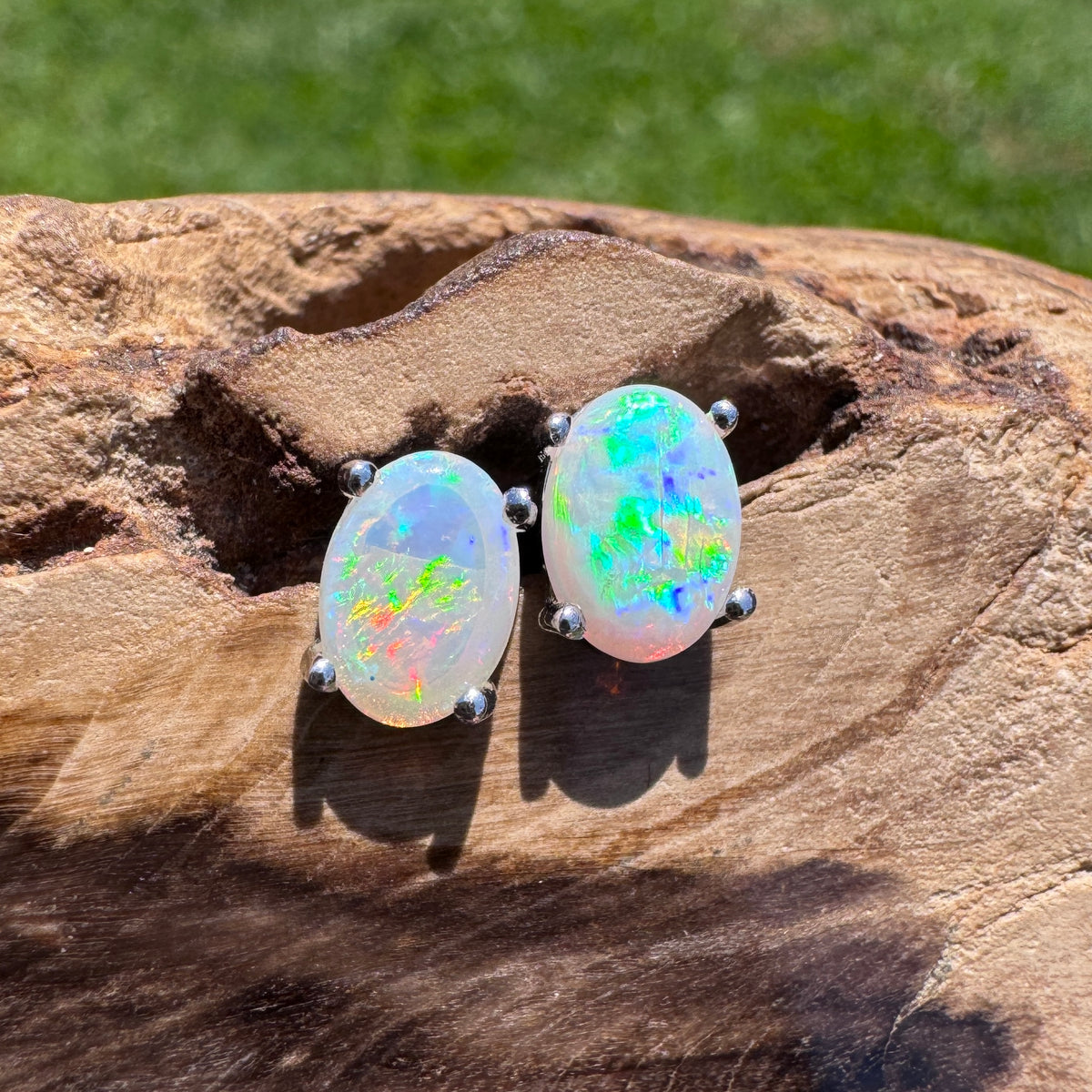 0.8ct Coober Pedy Opal Stud Earrings ~ 'Wave Rock Fire' | 925 Sterling Silver | Solid Australian Opal