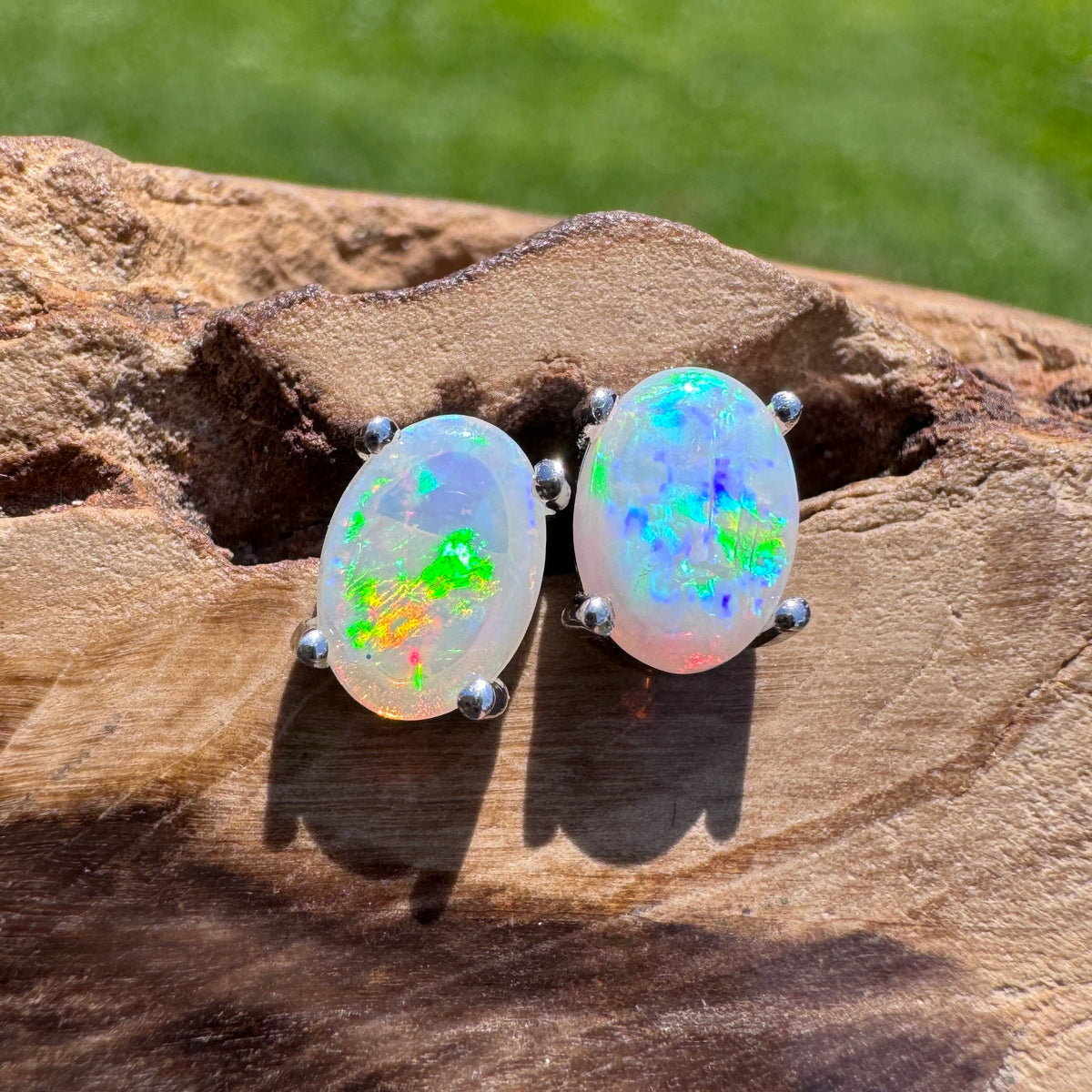 0.8ct Coober Pedy Opal Stud Earrings ~ 'Wave Rock Fire' | 925 Sterling Silver | Solid Australian Opal