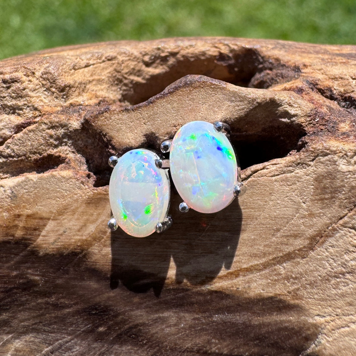 0.8ct Coober Pedy Opal Stud Earrings ~ 'Wave Rock Fire' | 925 Sterling Silver | Solid Australian Opal