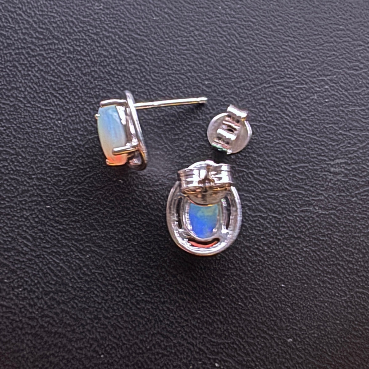 0.7ct Coober Pedy Crystal Opal Stud Earrings ~ 'Jenolan Blues' | 925 Sterling Silver | Solid Australian Opal