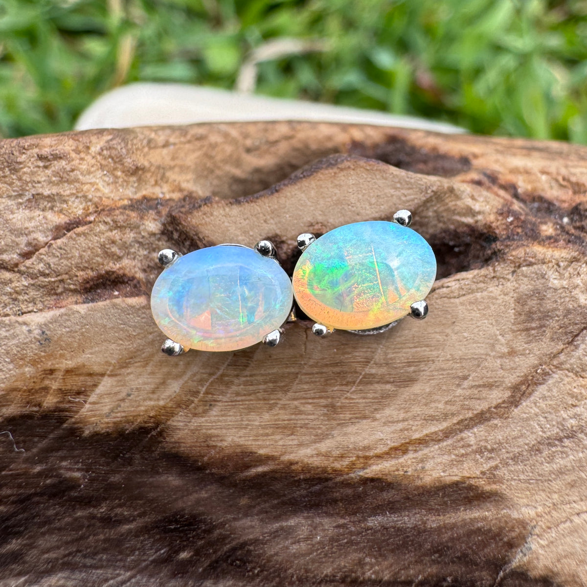 0.8ct Coober Pedy Opal Stud Earrings ~ 'Russell Falls Blues' | 925 Sterling Silver | Solid Australian Opal