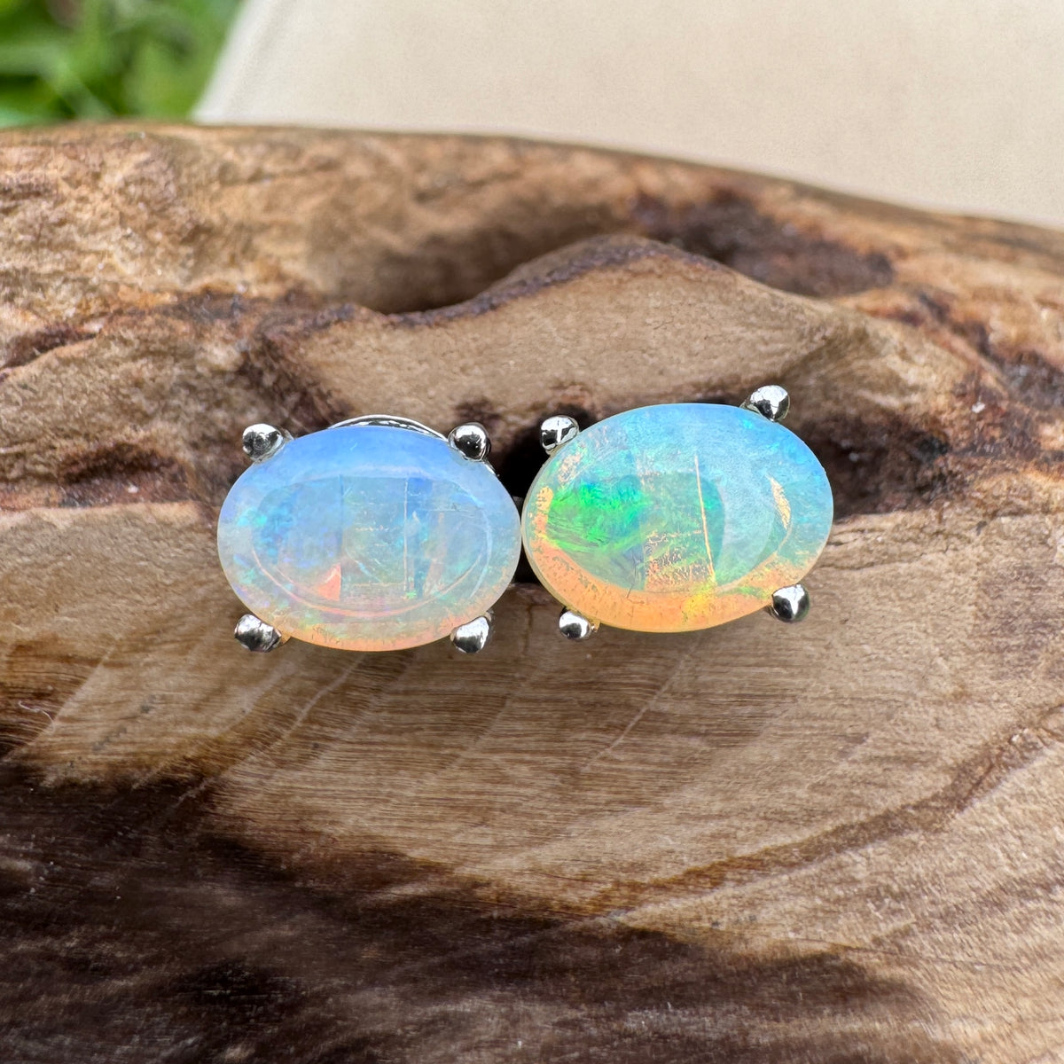 0.8ct Coober Pedy Opal Stud Earrings ~ 'Russell Falls Blues' | 925 Sterling Silver | Solid Australian Opal