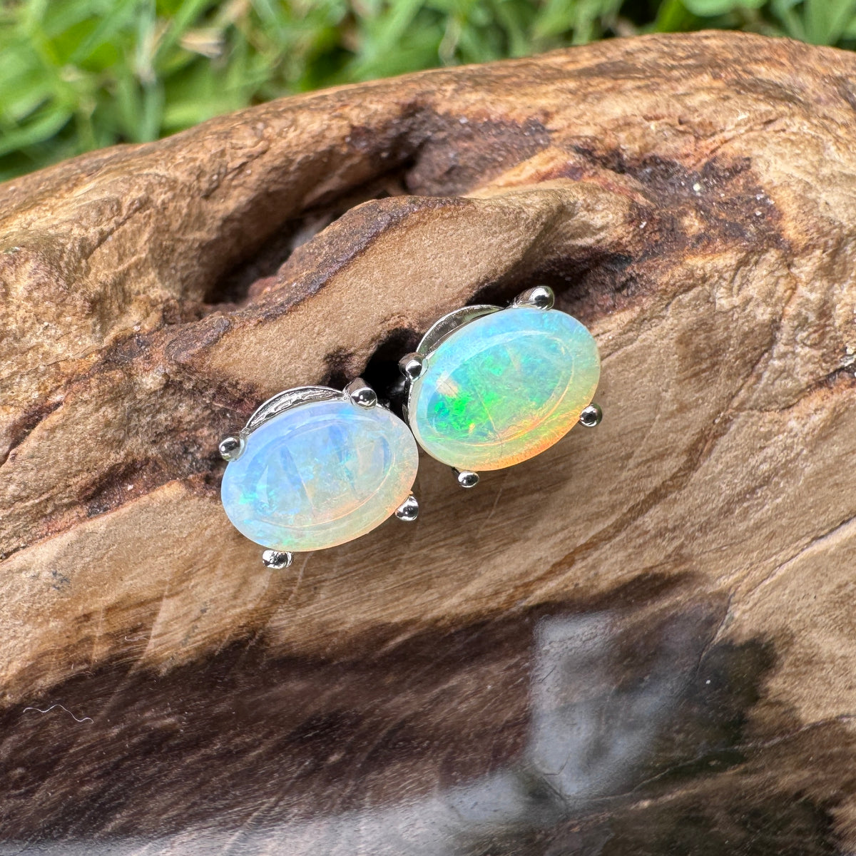 0.8ct Coober Pedy Opal Stud Earrings ~ 'Russell Falls Blues' | 925 Sterling Silver | Solid Australian Opal