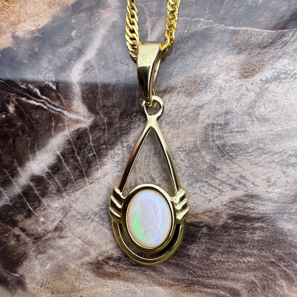 0.7ct Coober Pedy Opal Open Loop Pendant Necklace ~ 'Atherton Gold' | Yellow Gold Coated 925 Sterling Silver | Solid Australian Opal