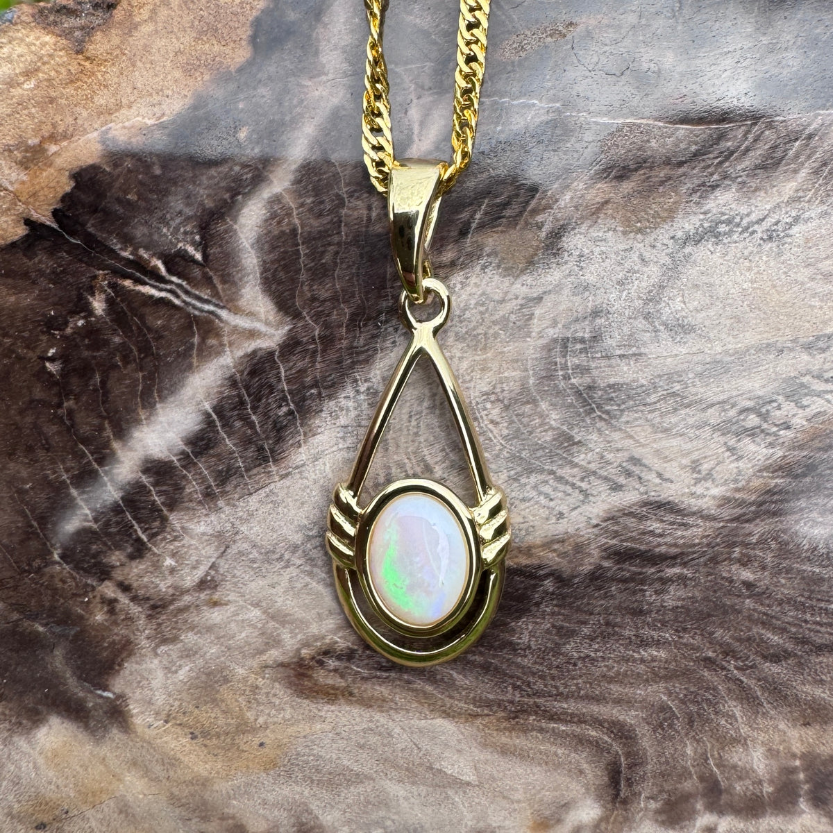 0.7ct Coober Pedy Opal Open Loop Pendant Necklace ~ 'Atherton Gold' | Yellow Gold Coated 925 Sterling Silver | Solid Australian Opal