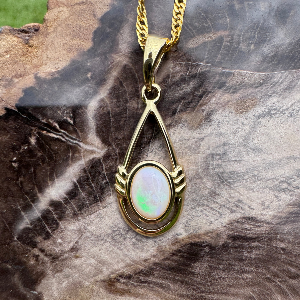 0.7ct Coober Pedy Opal Open Loop Pendant Necklace ~ 'Atherton Gold' | Yellow Gold Coated 925 Sterling Silver | Solid Australian Opal