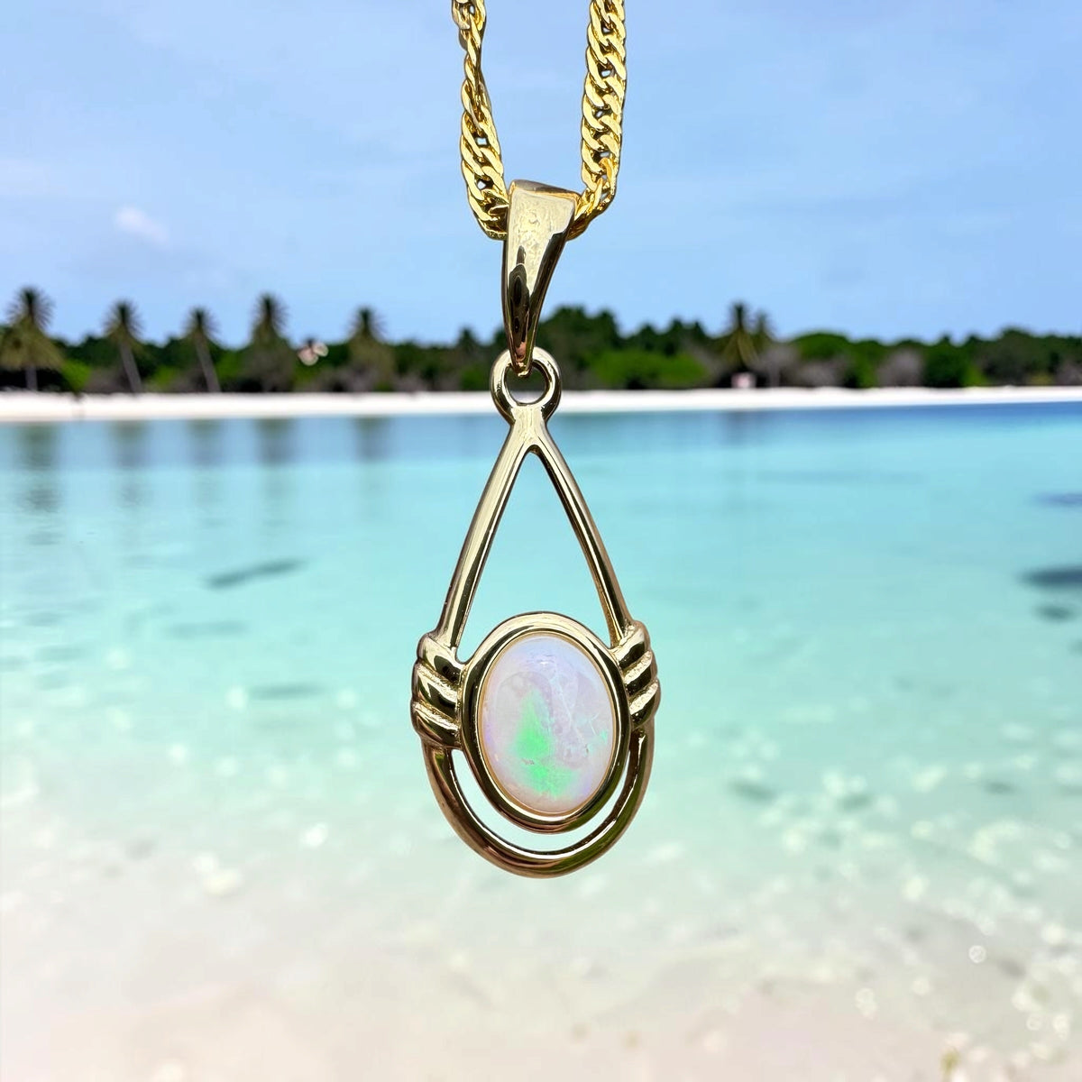 0.7ct Coober Pedy Opal Open Loop Pendant Necklace ~ 'Atherton Gold' | Yellow Gold Coated 925 Sterling Silver | Solid Australian Opal