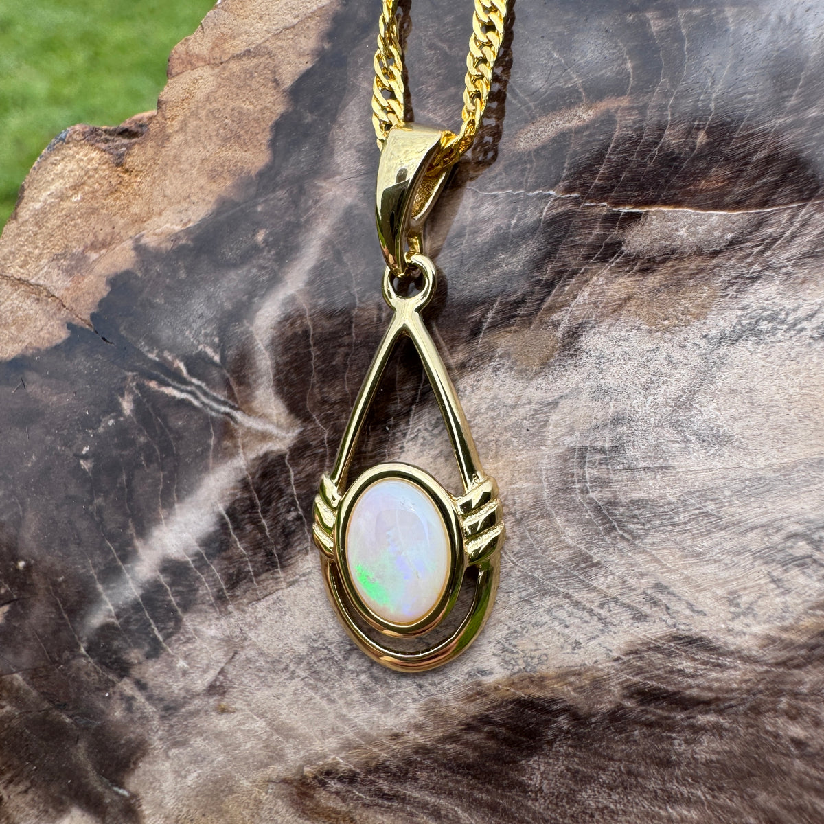 0.7ct Coober Pedy Opal Open Loop Pendant Necklace ~ 'Atherton Gold' | Yellow Gold Coated 925 Sterling Silver | Solid Australian Opal