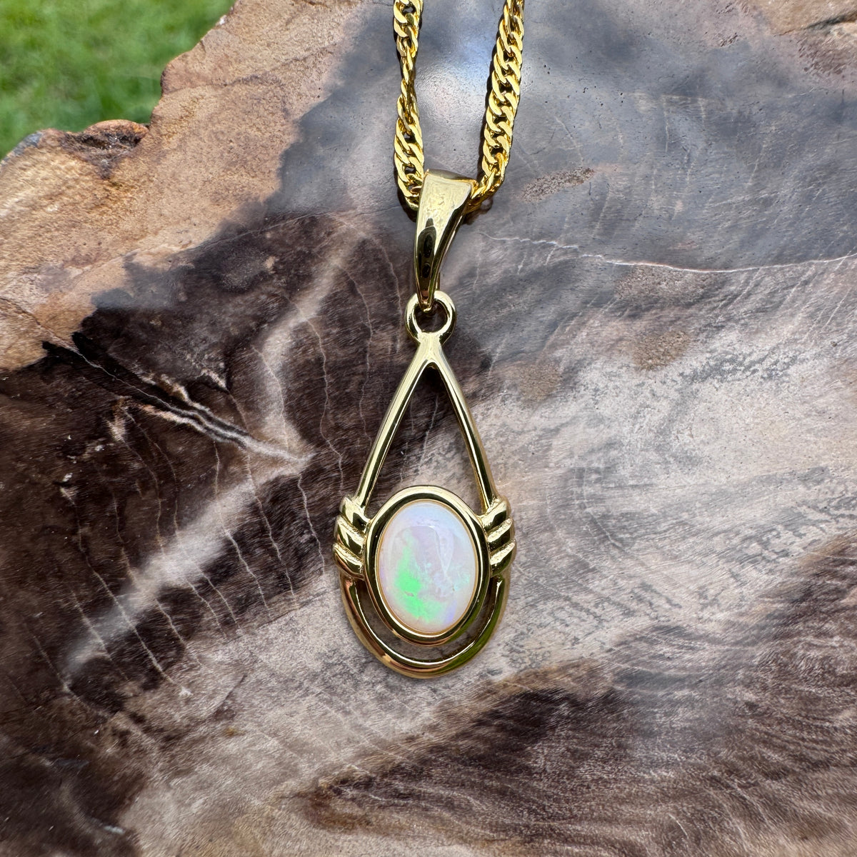 0.7ct Coober Pedy Opal Open Loop Pendant Necklace ~ 'Atherton Gold' | Yellow Gold Coated 925 Sterling Silver | Solid Australian Opal