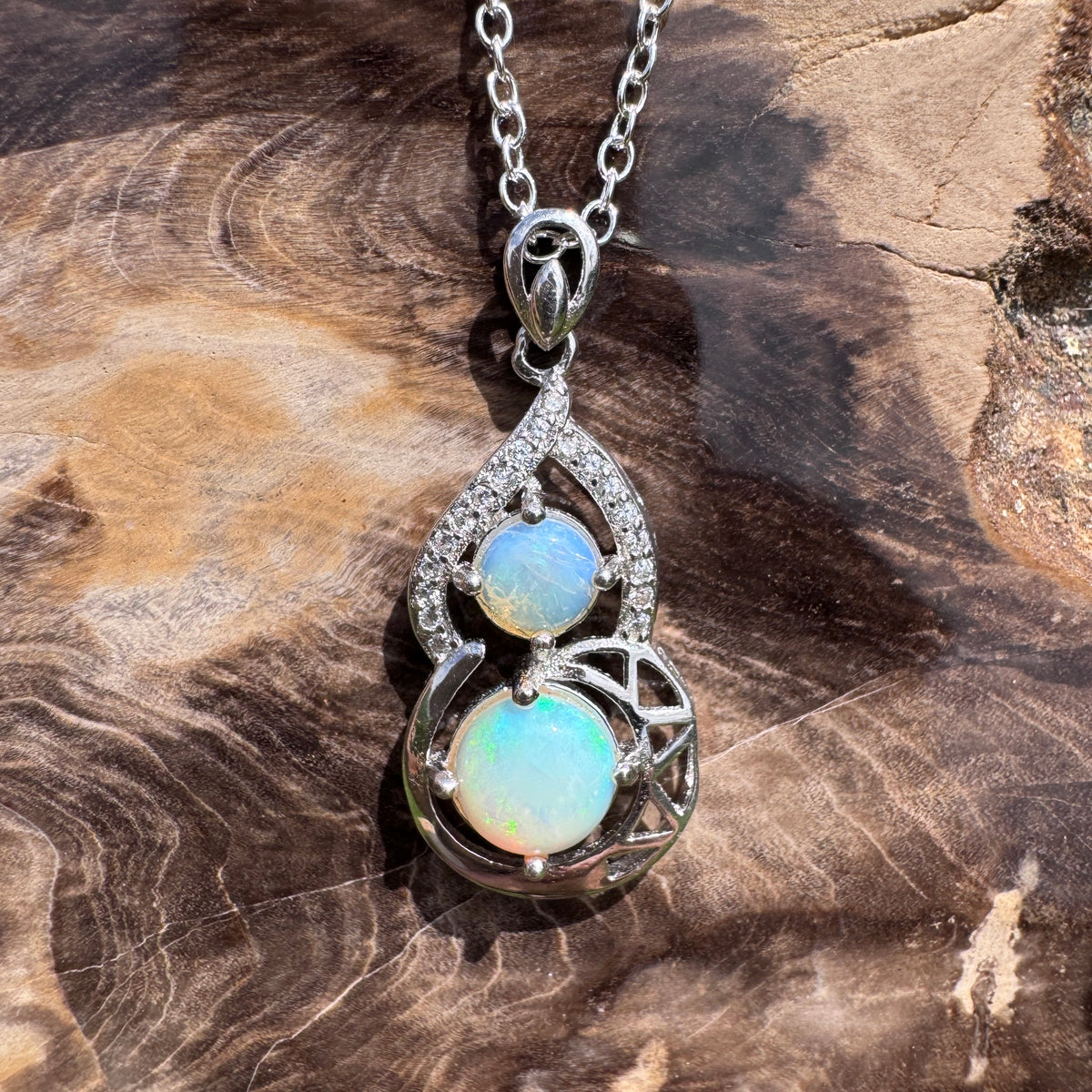 1.2ct Lightning Ridge Opal & Cubic Zirconia Pendant Necklace ~ 'Karijini Shimmer' | 925 Sterling Silver | Solid Australian Opal