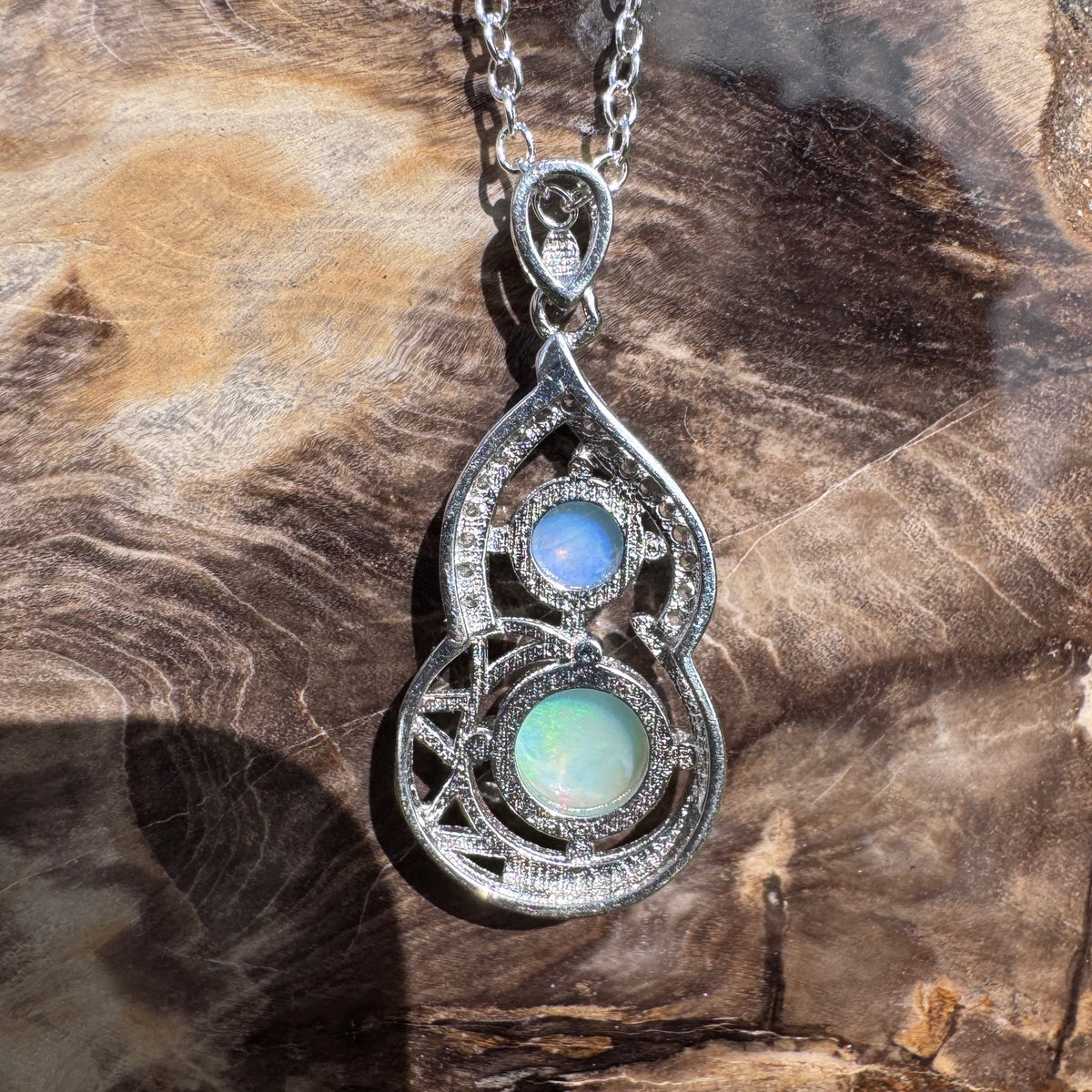 1.2ct Lightning Ridge Opal & Cubic Zirconia Pendant Necklace ~ 'Karijini Shimmer' | 925 Sterling Silver | Solid Australian Opal