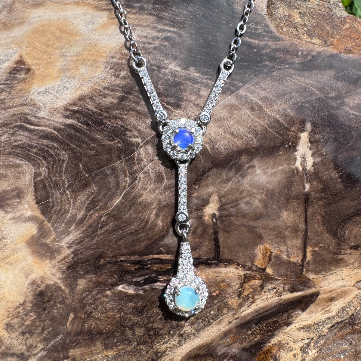 0.3ct Lightning Ridge Opal & Cubic Zirconia Pendant Necklace ~ 'Wilpena Twilight' | 925 Sterling Silver | Solid Australian Opal