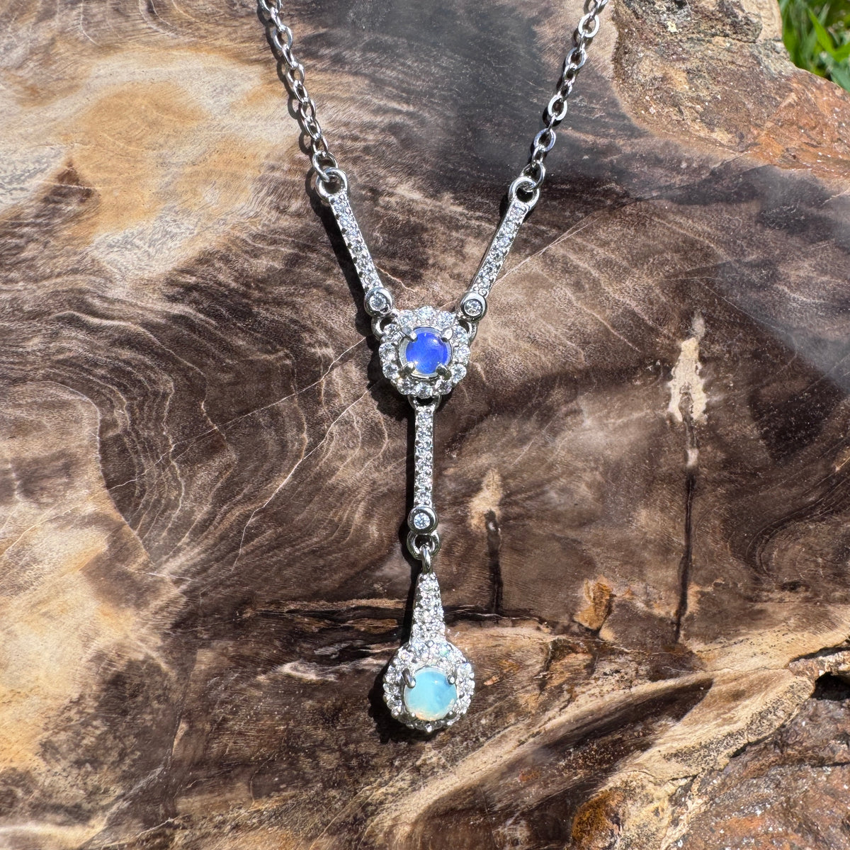 0.3ct Lightning Ridge Opal & Cubic Zirconia Pendant Necklace ~ 'Wilpena Twilight' | 925 Sterling Silver | Solid Australian Opal