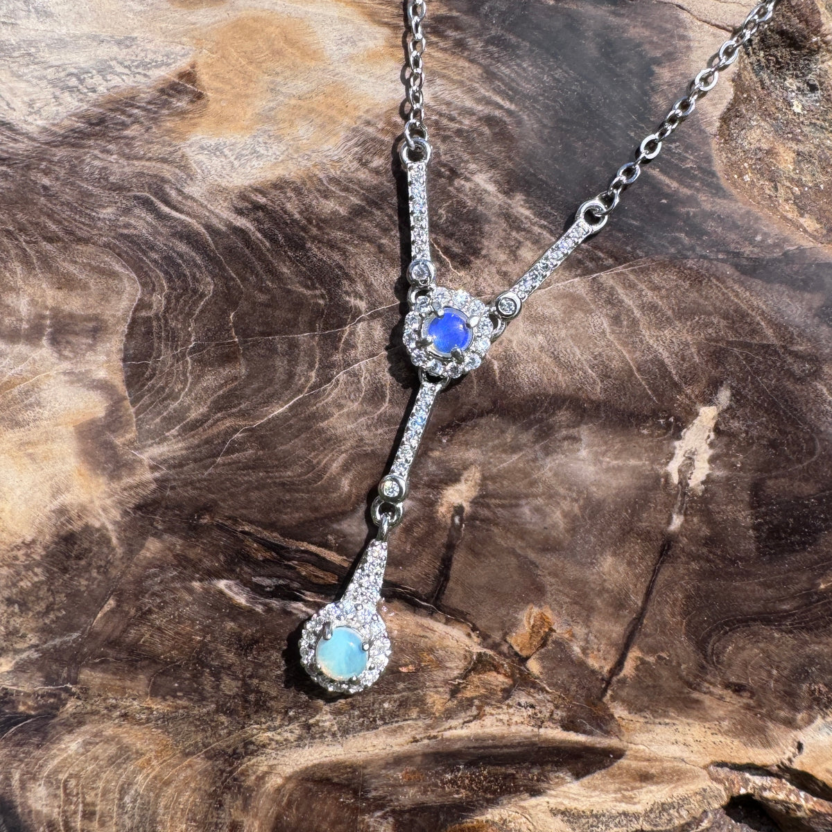 0.3ct Lightning Ridge Opal & Cubic Zirconia Pendant Necklace ~ 'Wilpena Twilight' | 925 Sterling Silver | Solid Australian Opal
