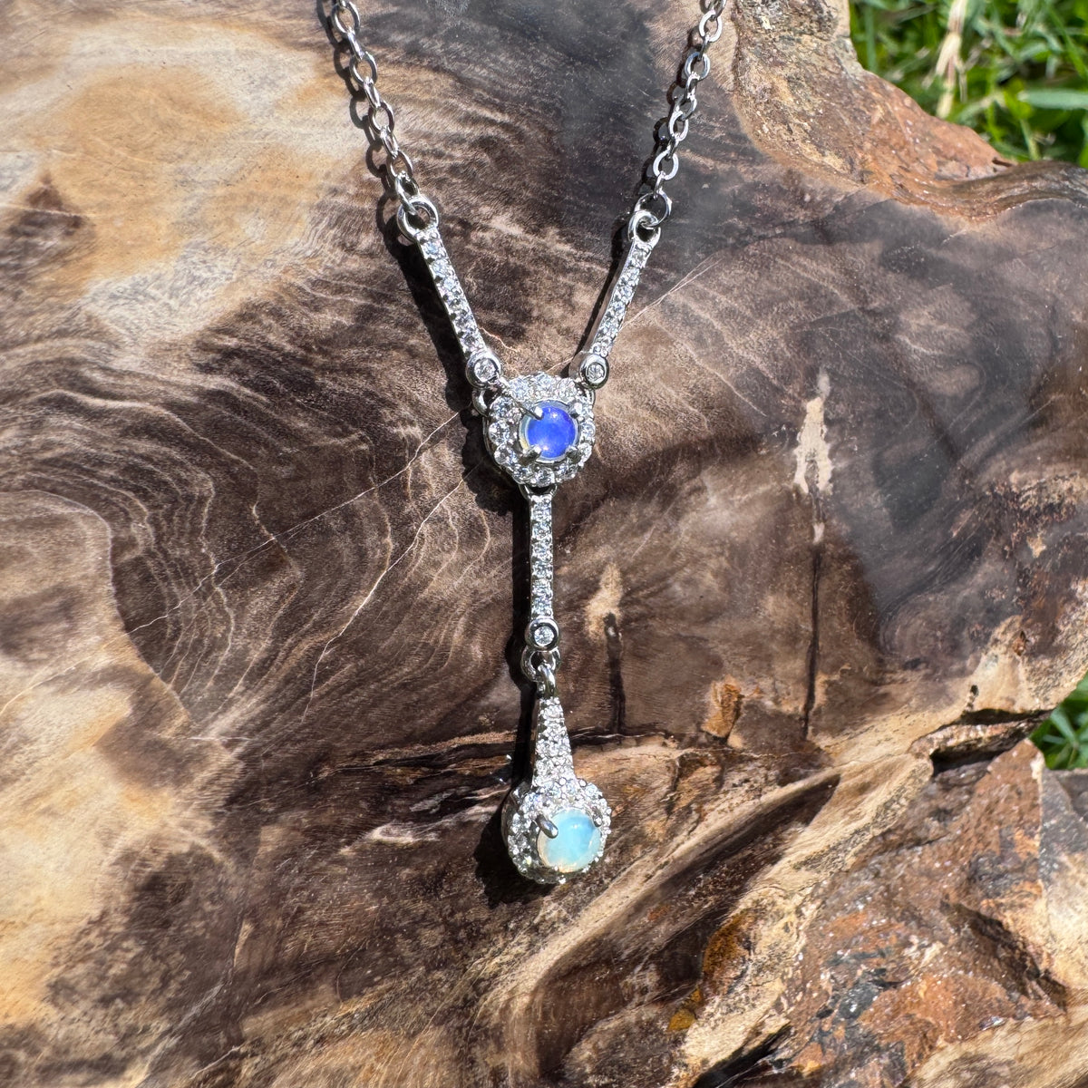 0.3ct Lightning Ridge Opal & Cubic Zirconia Pendant Necklace ~ 'Wilpena Twilight' | 925 Sterling Silver | Solid Australian Opal
