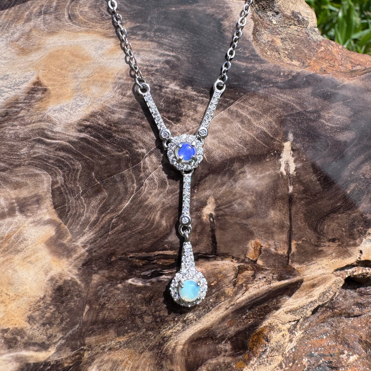 0.3ct Lightning Ridge Opal & Cubic Zirconia Pendant Necklace ~ 'Wilpena Twilight' | 925 Sterling Silver | Solid Australian Opal